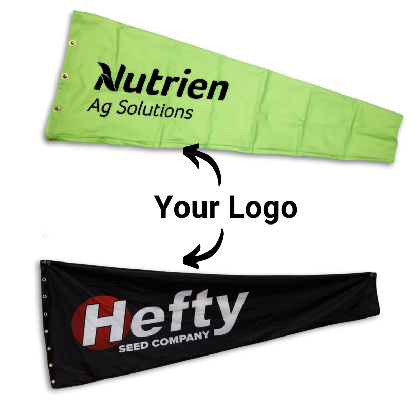 Custom printed nutrien agricultural windsocks for crop spraying, seeding, crop dusting ranching and more