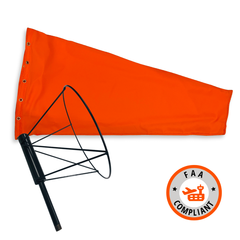 Orange airport windsock frame kit with heavy duty frame for industrial, oilfield and agriculture use for crop spraying and heli pads