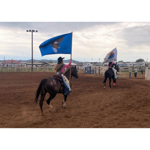 Double Sided Rodeo Flag made by the Custom windsock Company to show off sponsors and branding