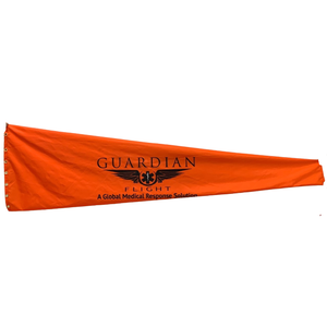 Custom printed orange aviation windsock for hospital helipads. Fire and water resistant.