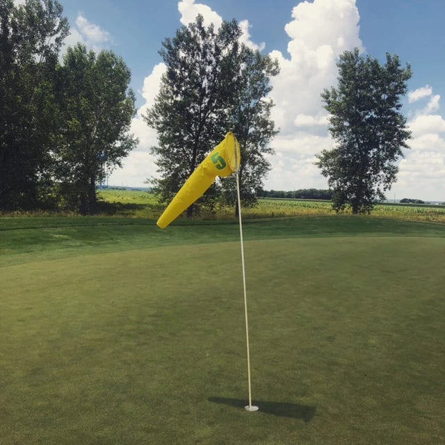 Golf windsock for golf pins. Custom printed for your golf course or with hole numbers