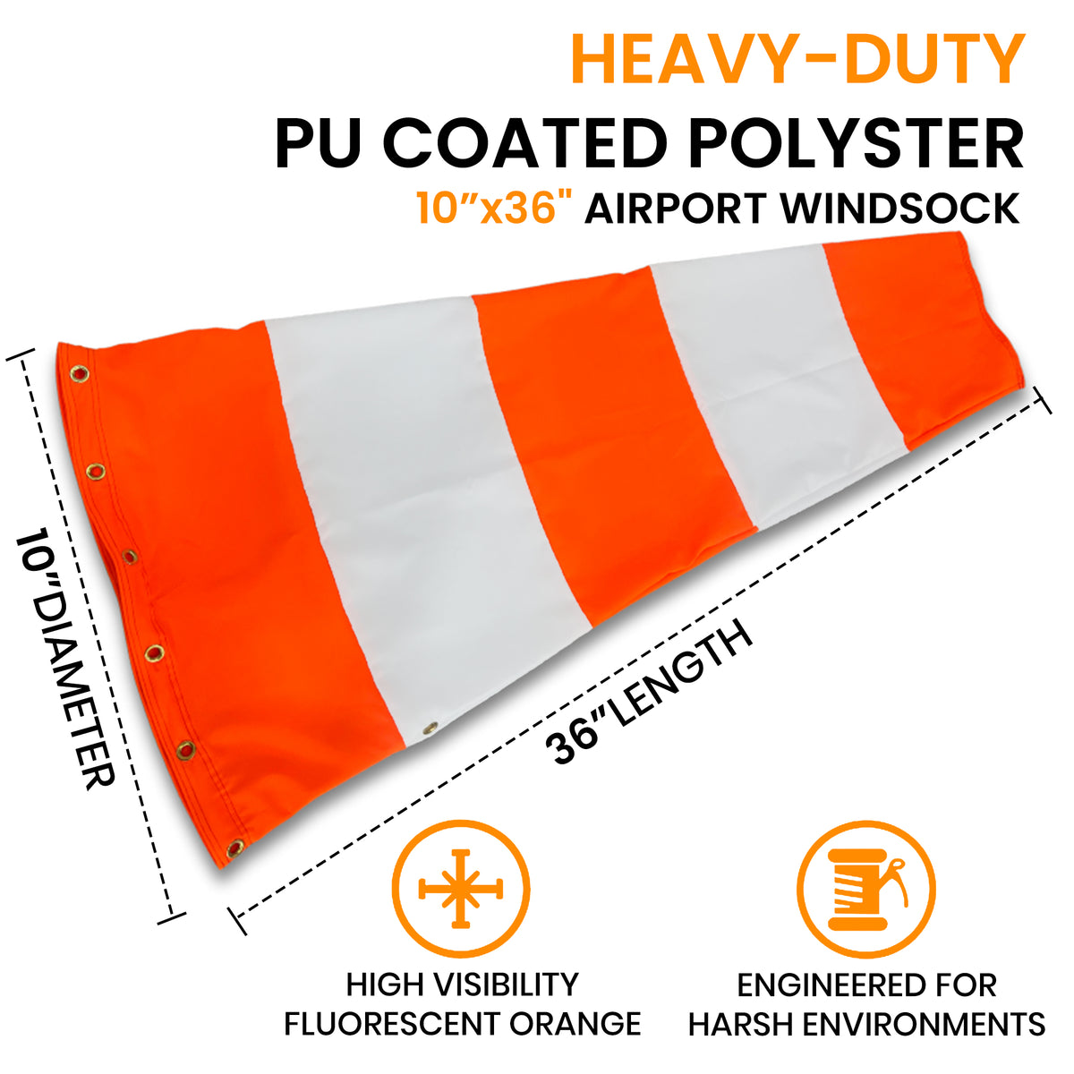 Aviation grade airport windsock- orange and white