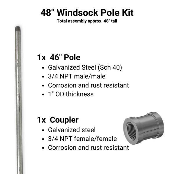 Pole Kit for Windsock Frame 10' and 4' | Durable Steel Extension Pole ...