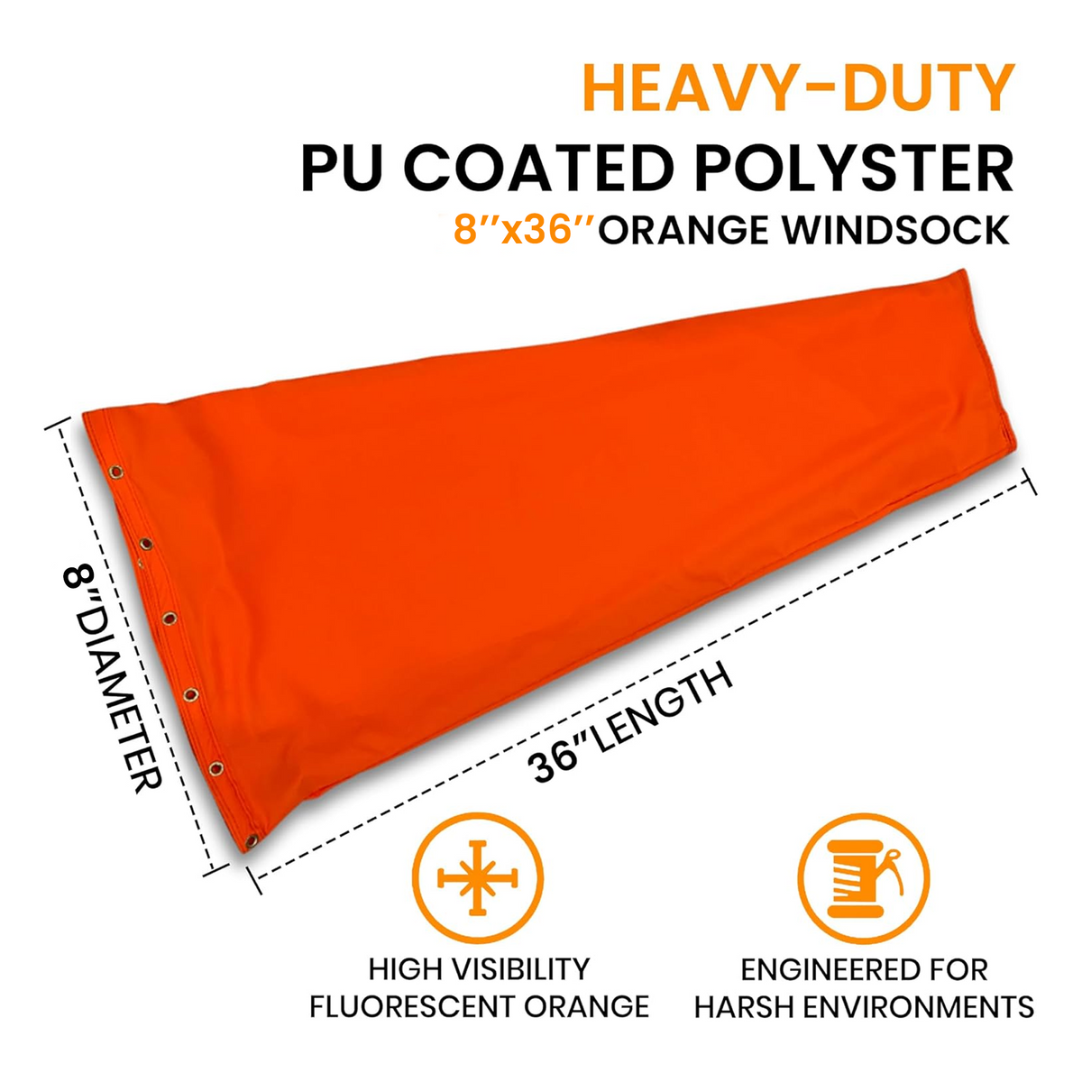 Airport orange windsock -heavy duty-water repellant- hi vis orange 