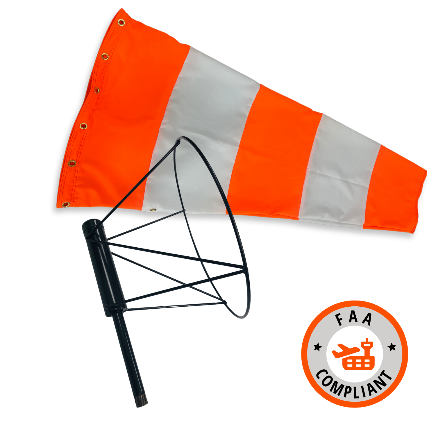 Airport windsock kit with heavy duty frame for airport, landing strips, airfields, industrial and agricultural use. FAA compliant