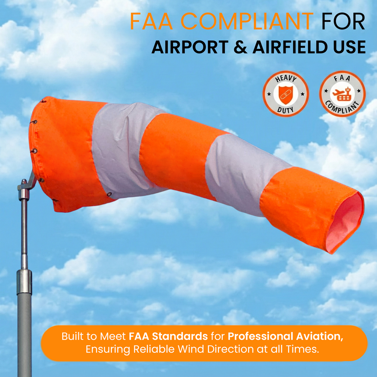 orange and white airport windsocks for aviation and industrial use