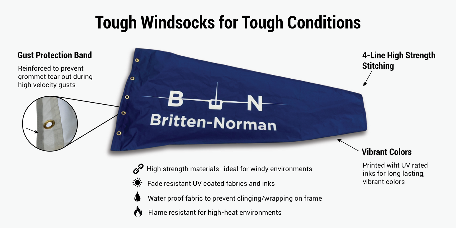 custom printed heavy duty airport windsock for the United Kingdom