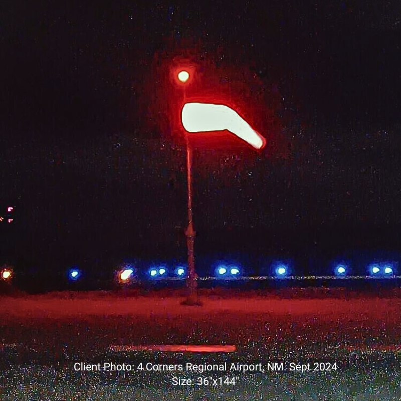 Orange airport windsock at regional airport - 36x144 - internal lit for lighting at night- orange for aviation use