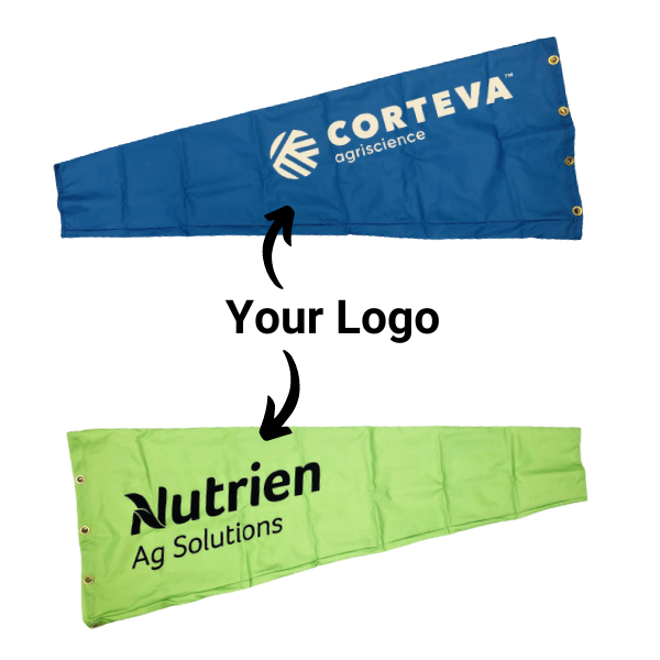 Custom printed agricultural windsocks Nutrien and Corteva for seeding, herbicides and pesticide application