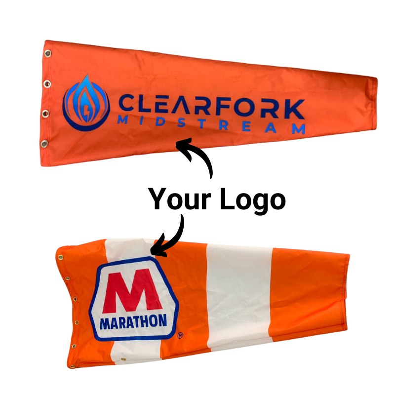 Custom printed oil and gas windsocks for refineries, mining, rig sites and pipelines