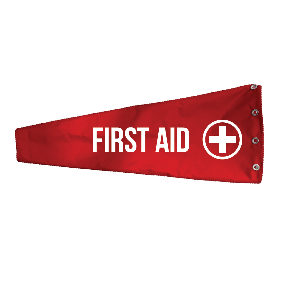 First Aid windsock for oil and gas, industrial and construction sties clearly marks the location of first aid and PPE on site