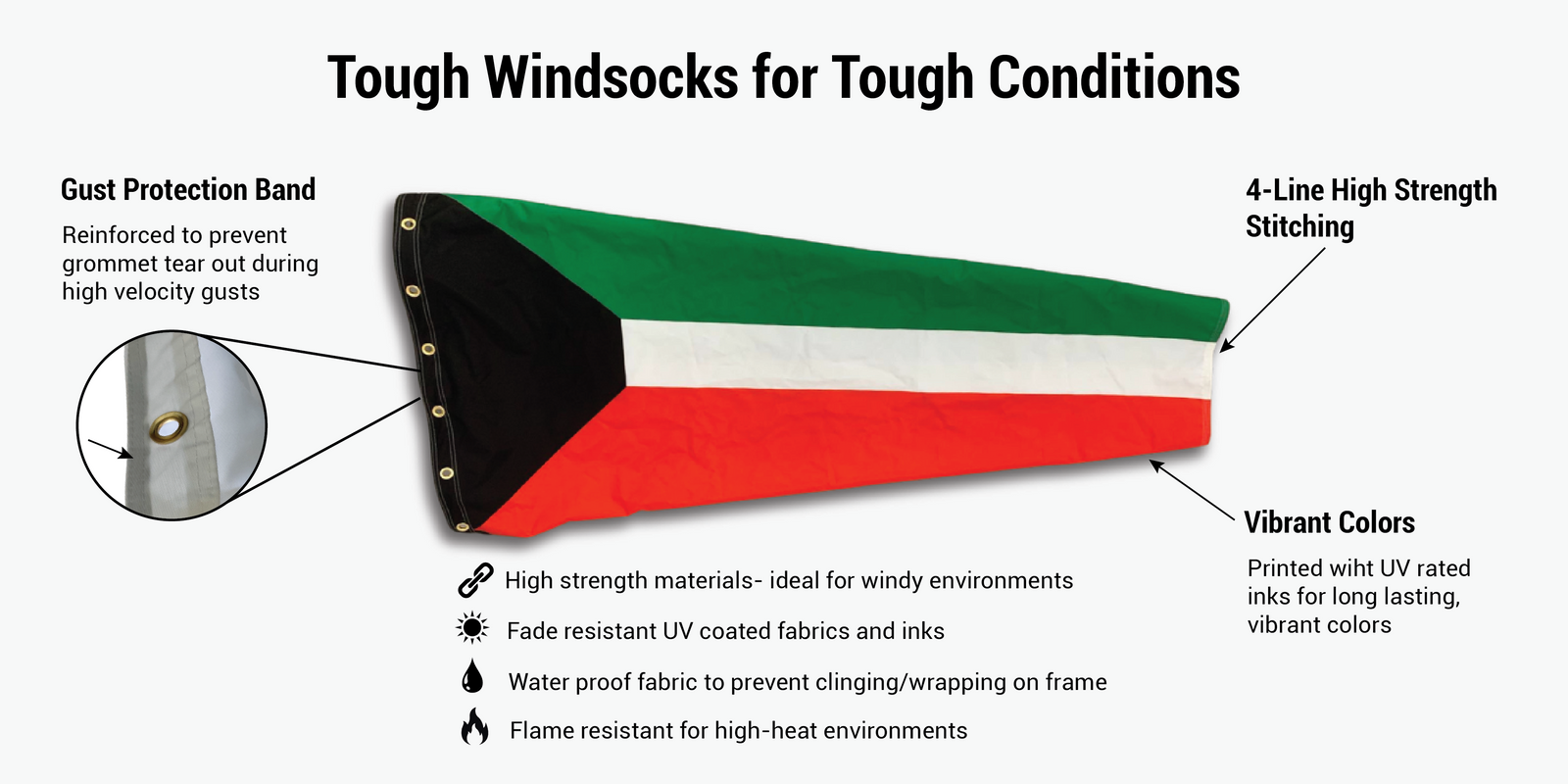 Kuwait flag custom printed windsock infographic 