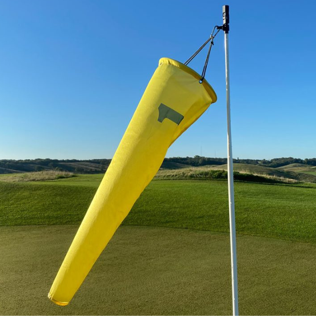 Golf pin windsock. Printed hole number on golf course pin flag windsock 