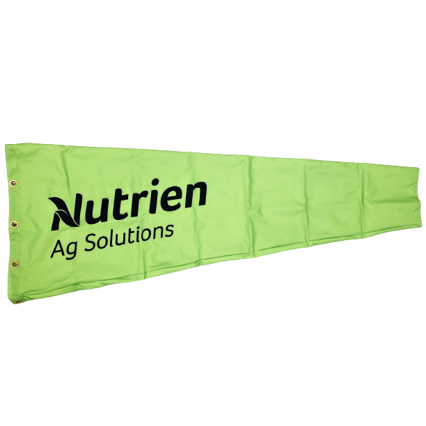 Custom agricultural windsock for crop dusting and air strips. Full color, custom printed, heavy duty windsock. Nutrien Windsock