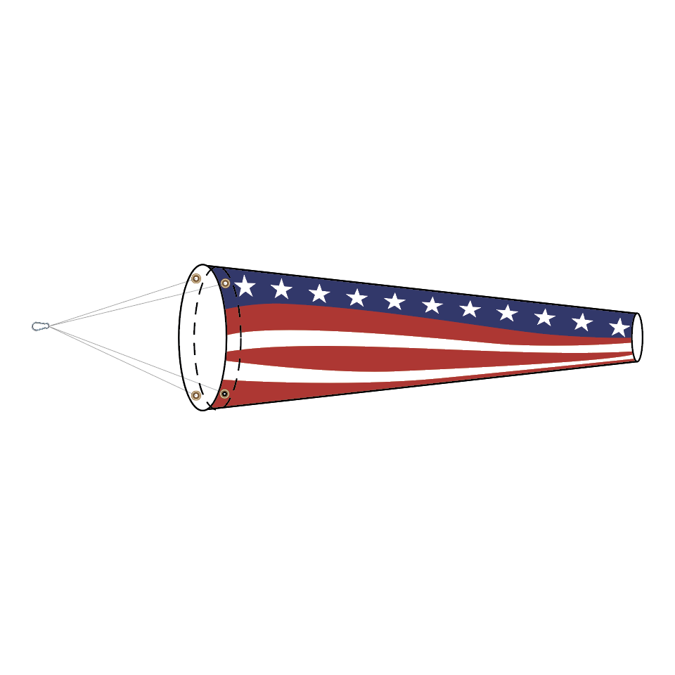 Printed American flag design windsock. Lightweight and perfect for homes, acreages, lakes and docks