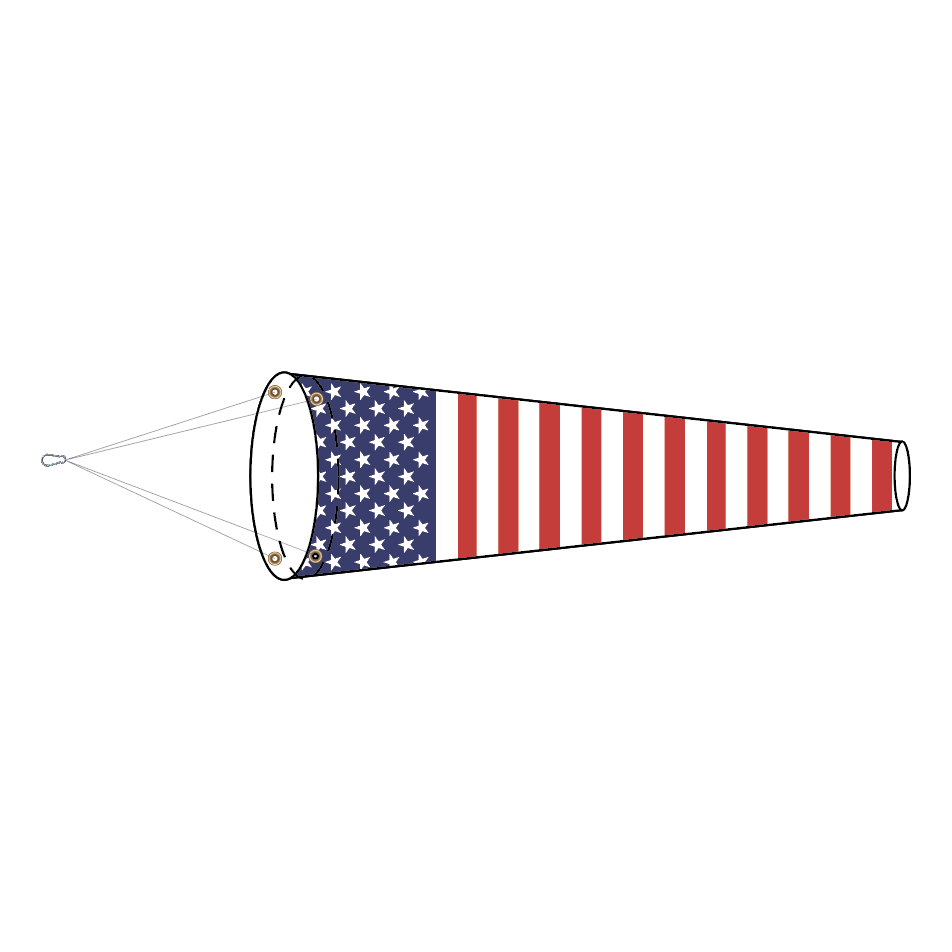 Printed American flag design windsock. Lightweight and perfect for homes, acreages, lakes and docks