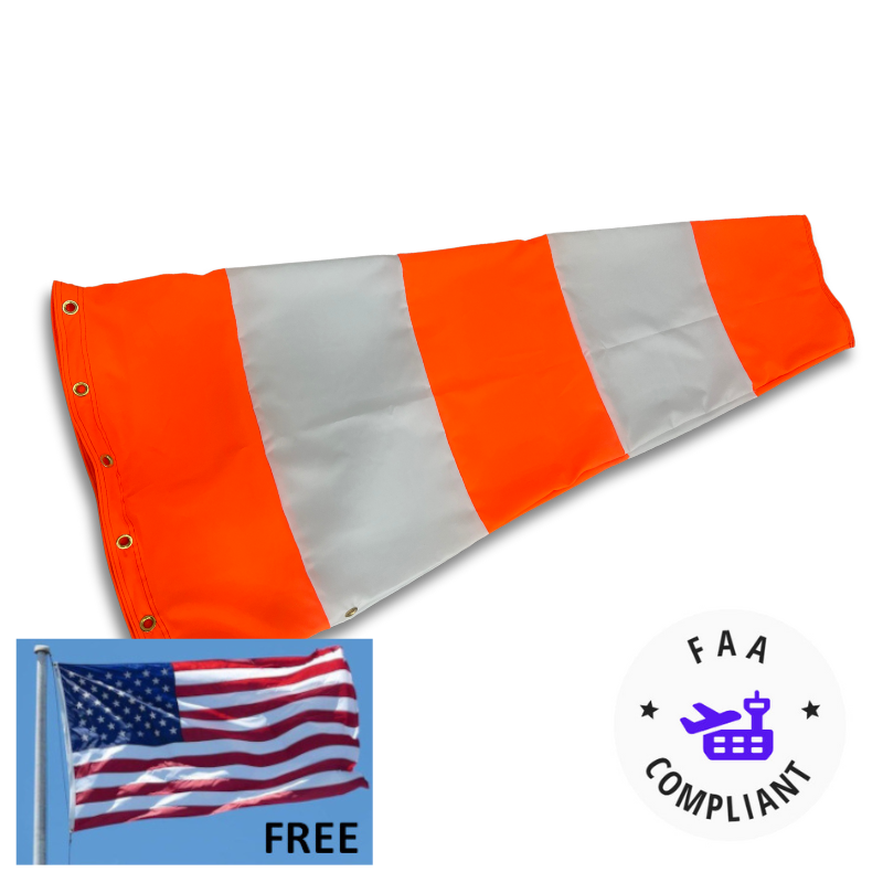 Airport Windsock- Heavy-Duty - FAA Compliant* with FREE Flag