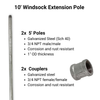 Extension pole for windsock frame 10'- galvanized steel- 3/4 NPT