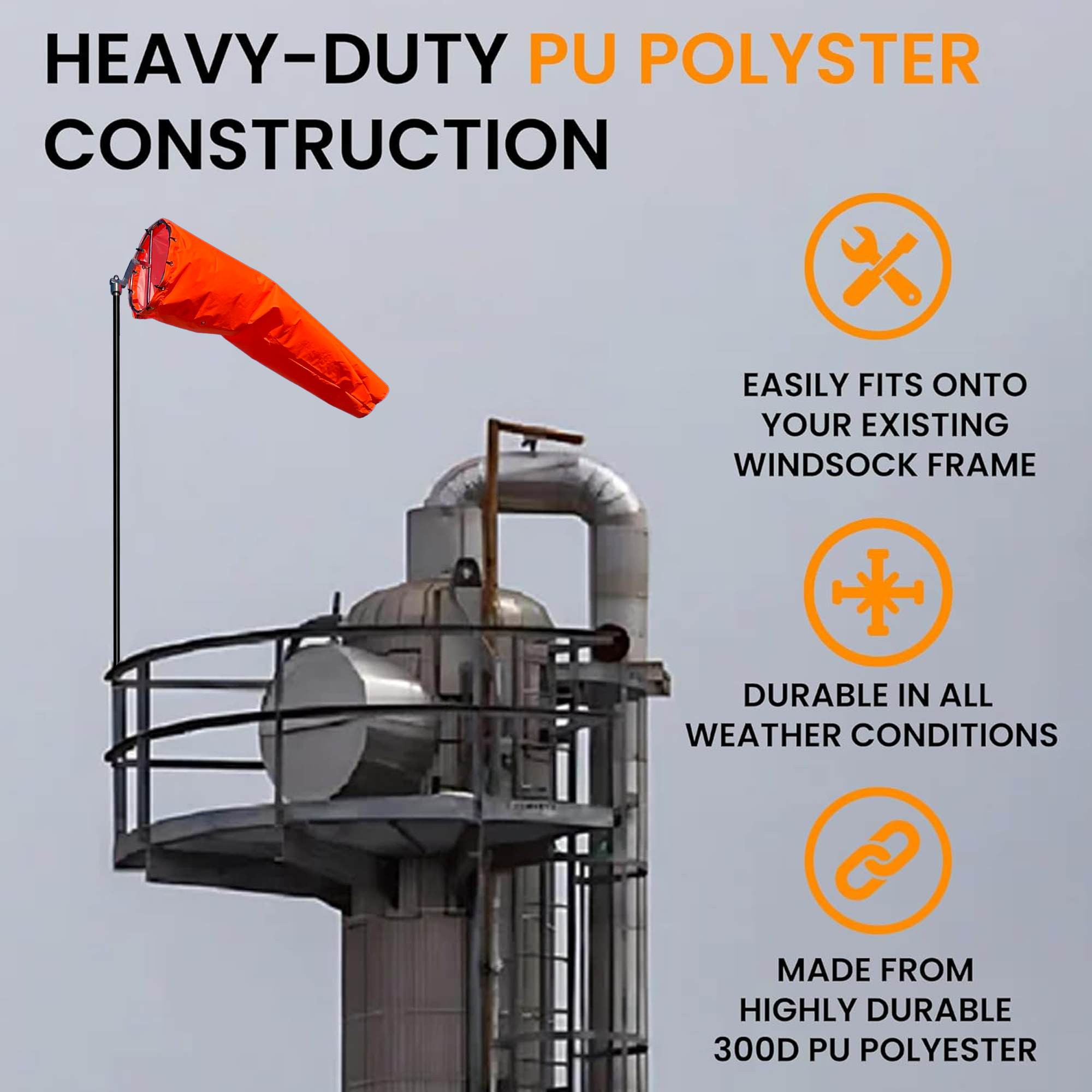 Custom Windsocks Orange Airport Windsock | Heavy Duty | UV Fade Resistant