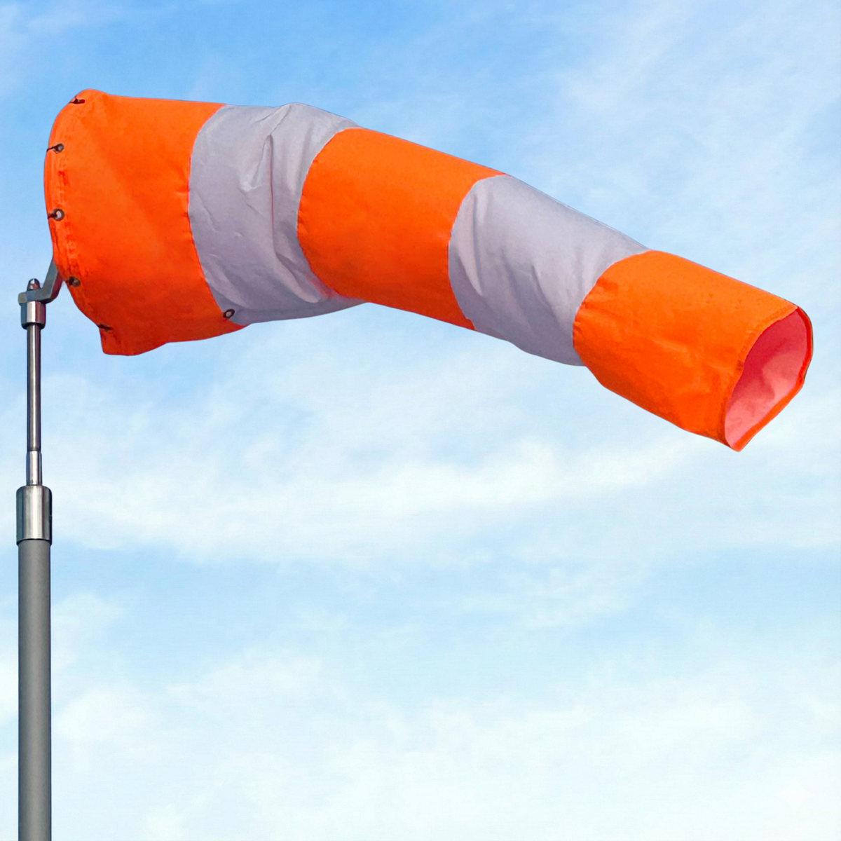 orange and white hi-vis aviation windsock for airports and heliports