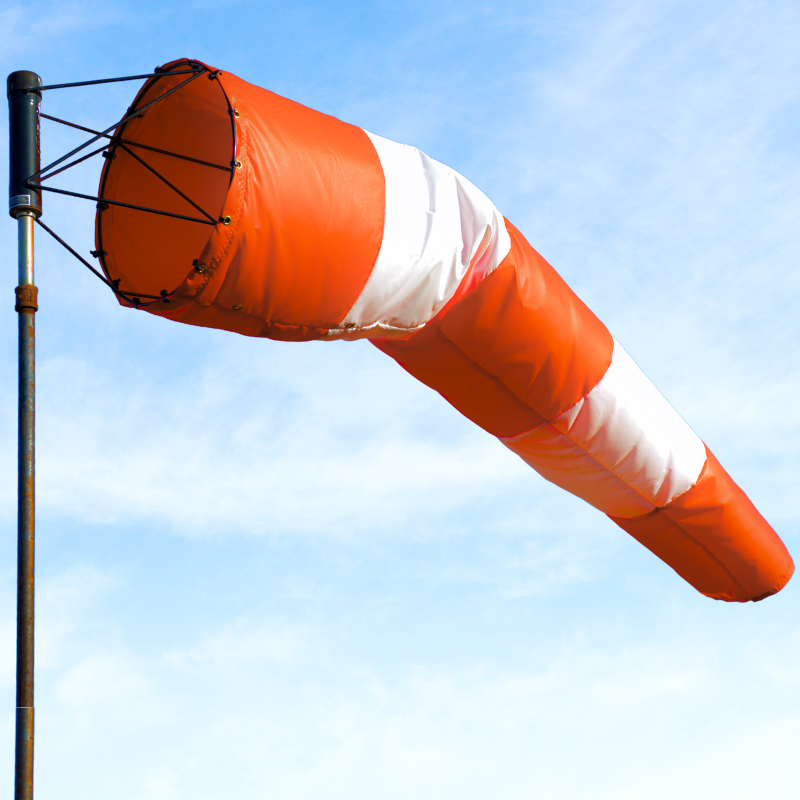 Orange and white variegated windsock for airstrips, airfields and airports