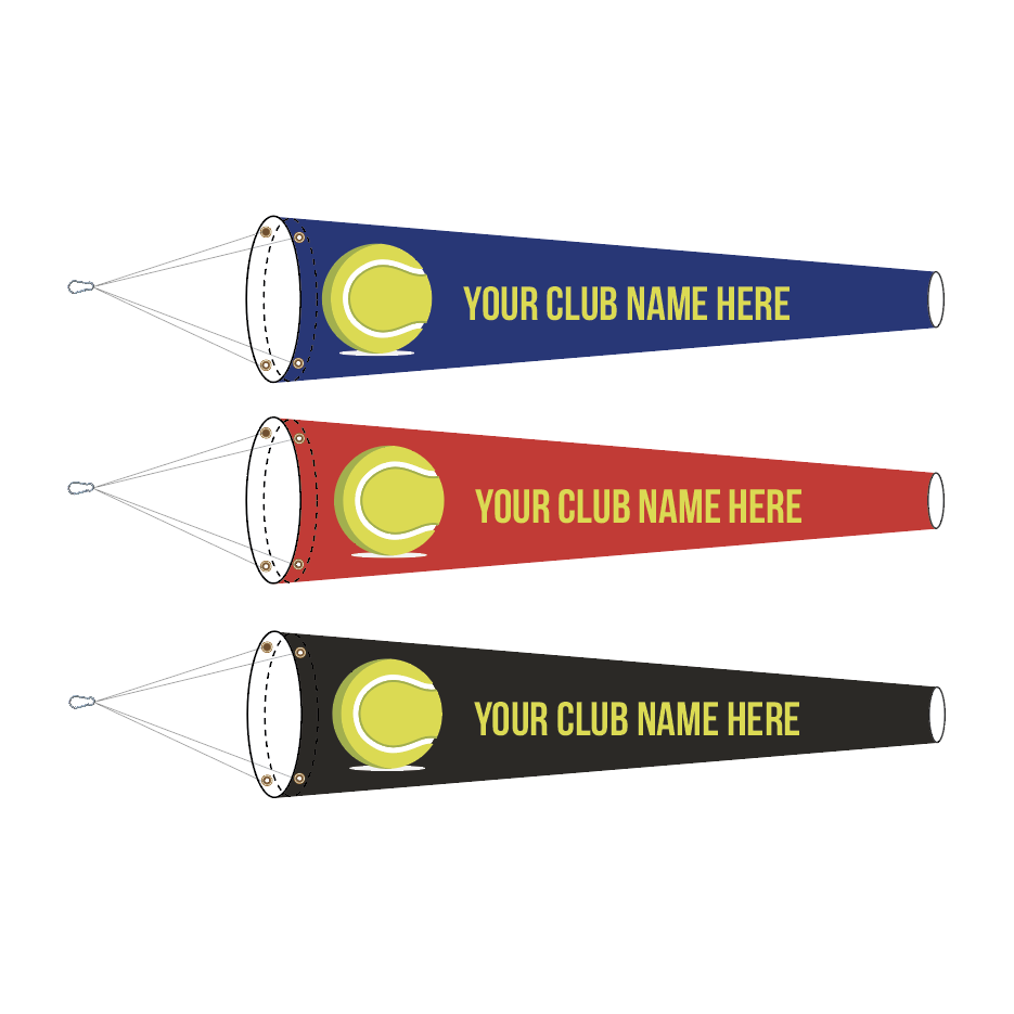 Personalized custom tennis court windsock for sports and country clubs. High strength and lightweight for responsive performance