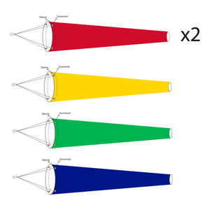 Beach warning windsocks. Red, green, yellow and blue. Full colour logo customization for resorts, beach clubs, yacht clubs, marinas and more