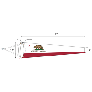 California windsock- Lightweight polyester with plastic ring and heavy duty rope and clips