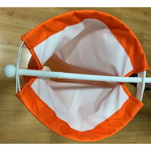 Custom Printed Car Windsock in Safety Orange with Hardware included back of sock showing the mouth of the windsock and the hardware