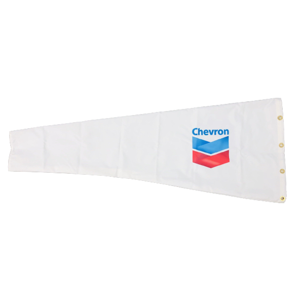 Oil and gas custom printed windsocks. Full color printed 600D PU polyester. Great for Rigs and Derricks and standalone poles on site to indicate wind direction and speed