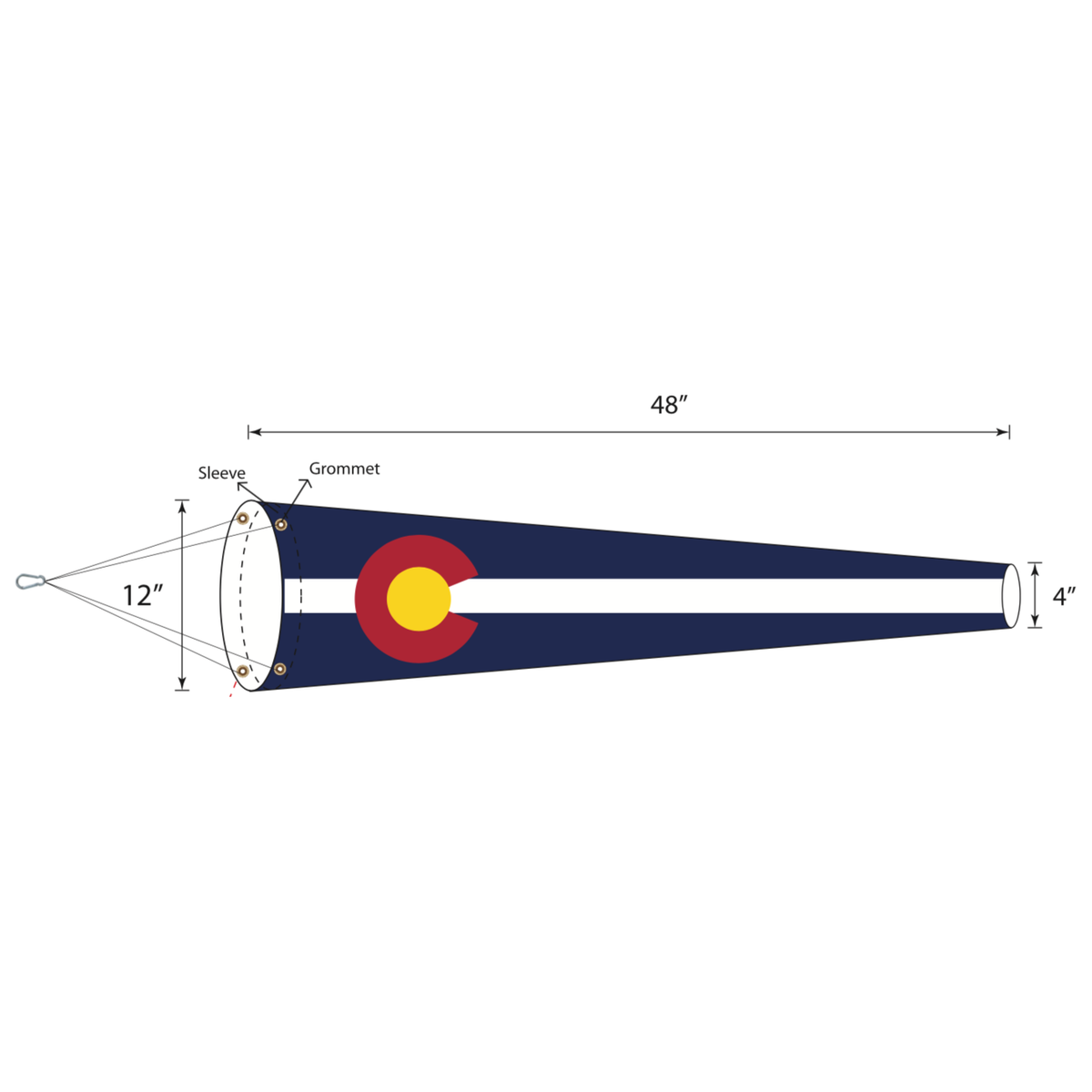 Colorado windsock- Lightweight polyester with plastic ring and heavy duty rope and clips