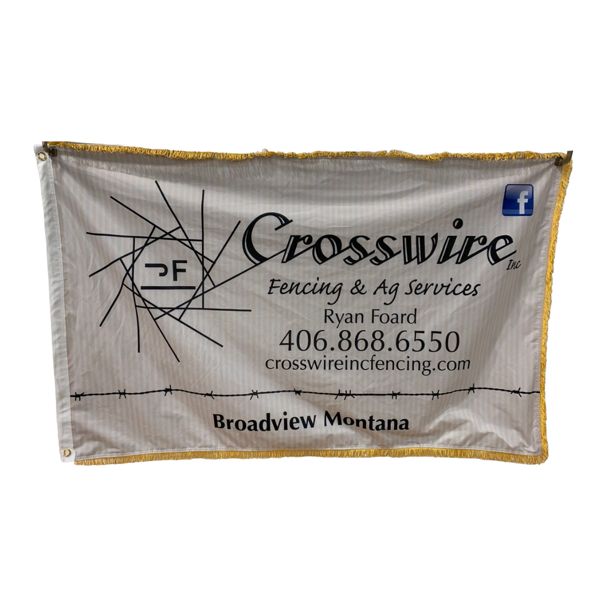 Custom printed rodeo flag with fringe made by the Custom Windsock Company