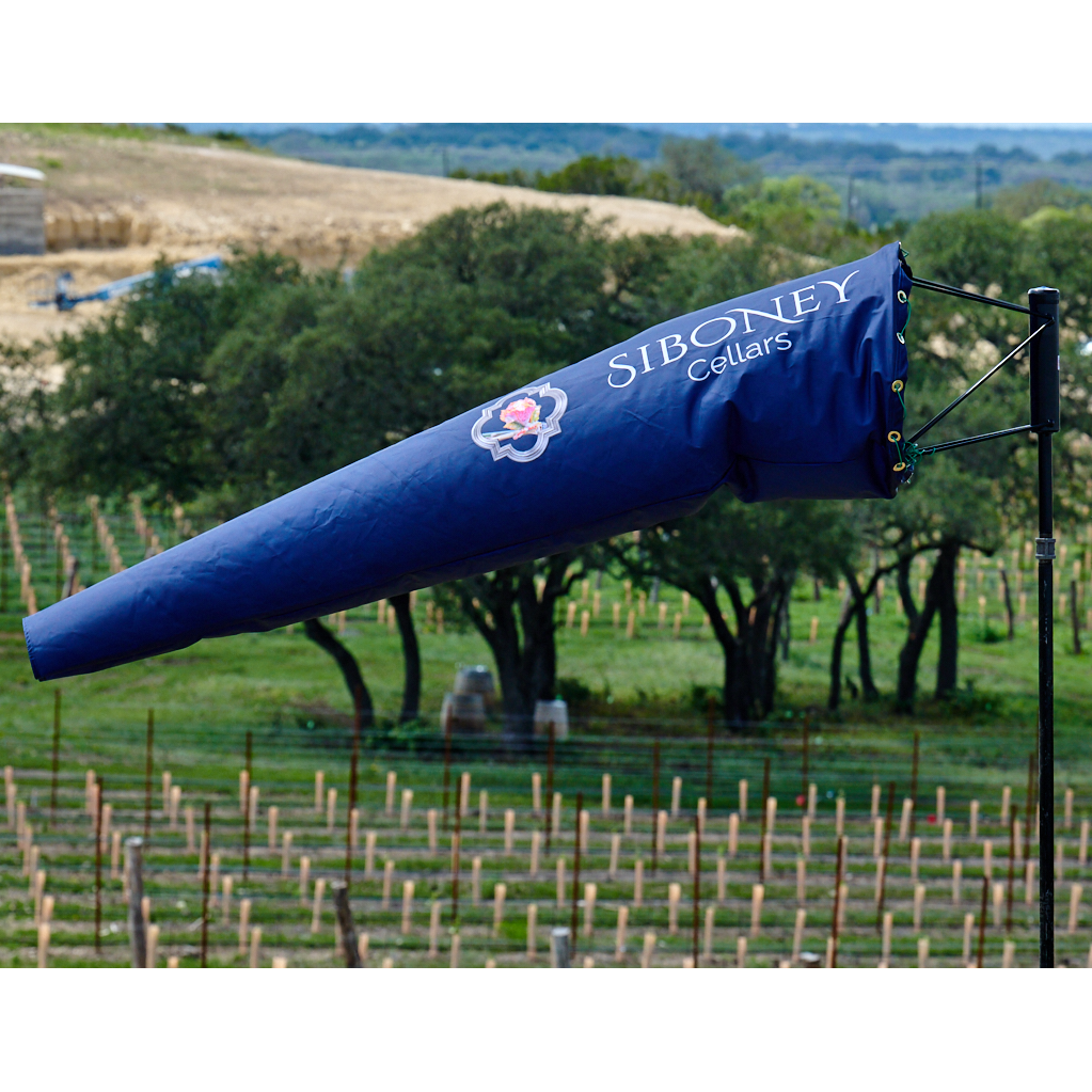 Custom Printed, heavy duty, full color printed windsock for agricultural applications and for use on hobby farm, u-pick, acreage, large agricultural application made by the custom windsock company 