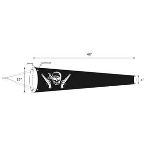 Jolly Roger Pirate lightweight windsock. Great for farm, ranch and residential use.  Version 2