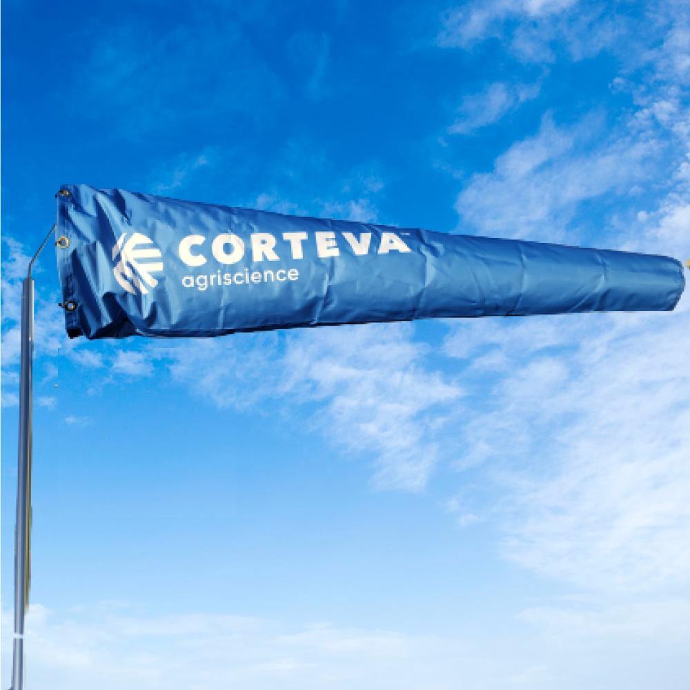 Custom agricultural windsock for crop dusting and air strips. Full color, custom printed, heavy duty windsock.